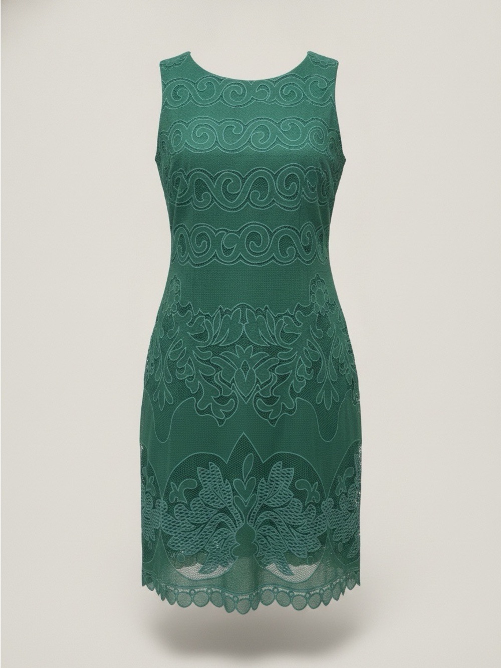 Eliza J Green Embroidered Sheath Dress Sleeveless Midi Cocktail Size 2